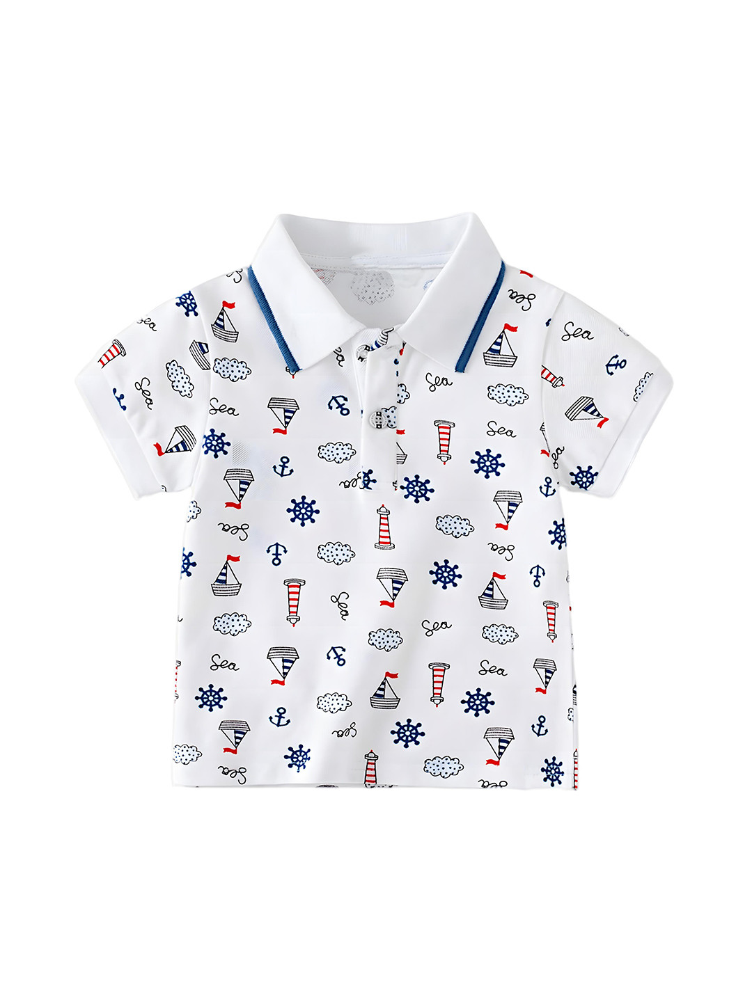 

BAESD Kids Conversational Printed Polo Collar Pure Cotton T-shirt, White