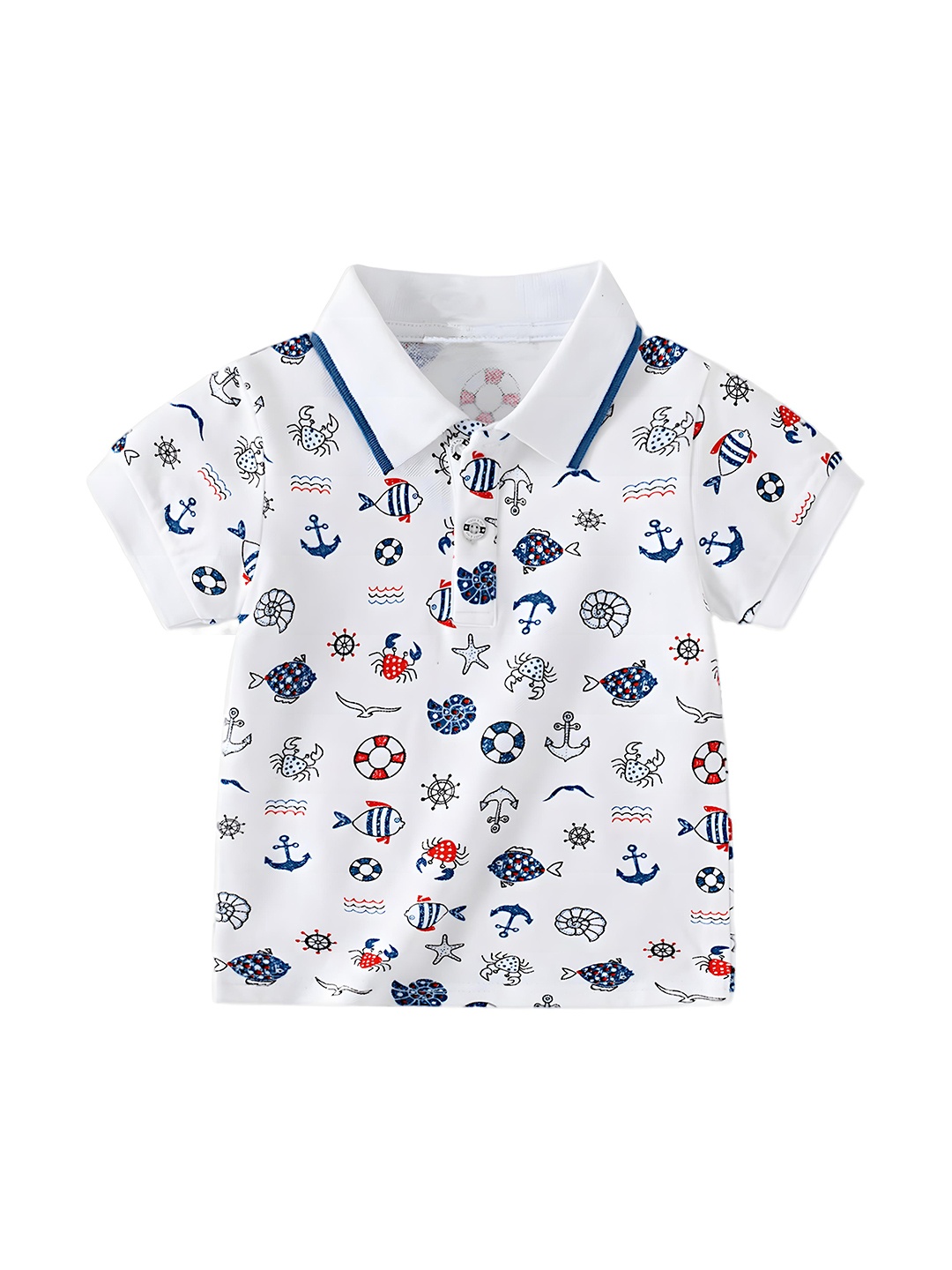 

BAESD Kids Conversational Printed Cotton Polo Collar Short Sleeves Casual T-shirt, White