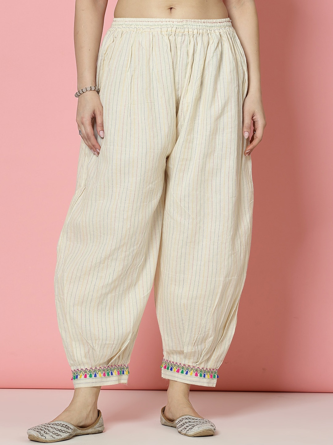 

Clora Creation Kantha Work Afghani Salwar, Cream
