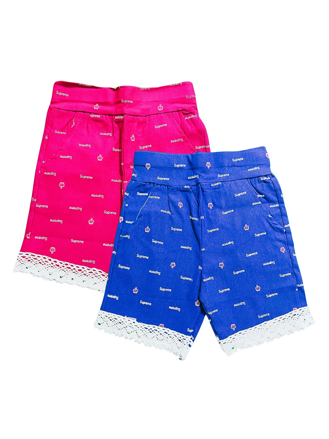 

BAESD Girls Pack Of 2 Conversational Printed Slim Fit Shorts, Pink