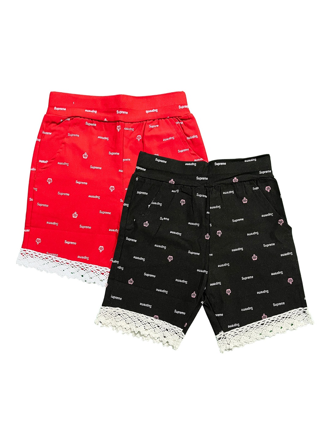 

BAESD Girls Pack Of 2 Slim Fit Mid-Rise Typography Printed Shorts, Red