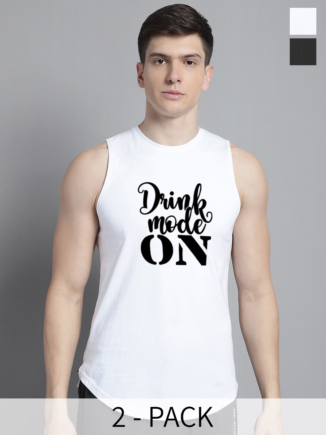 

FBAR Pack Of 2 Typography Printed Skin Friendly Bio Wash Cotton Gym Vest, White