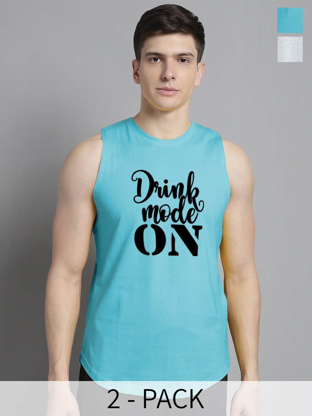 

FBAR Pack Of 2 Typography Printed Skin Friendly Bio Wash Cotton Gym Vest, Blue