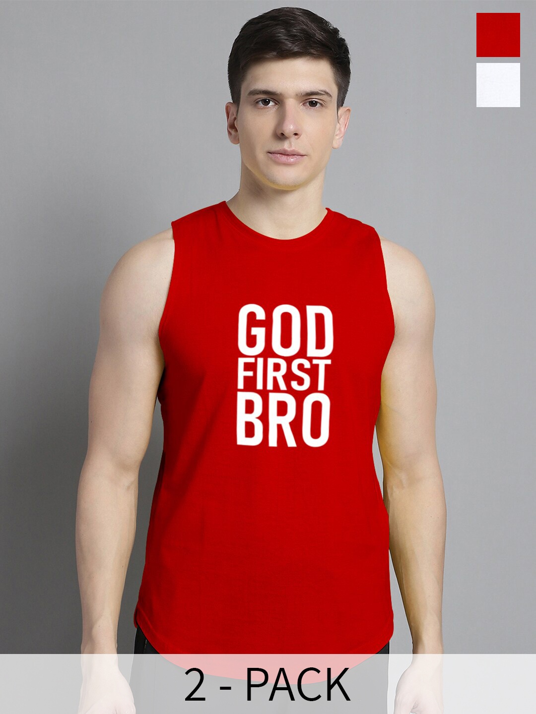 

FBAR Pack Of 2 Typography Printed Skin Friendly Bio Wash Cotton Gym Vest, Red