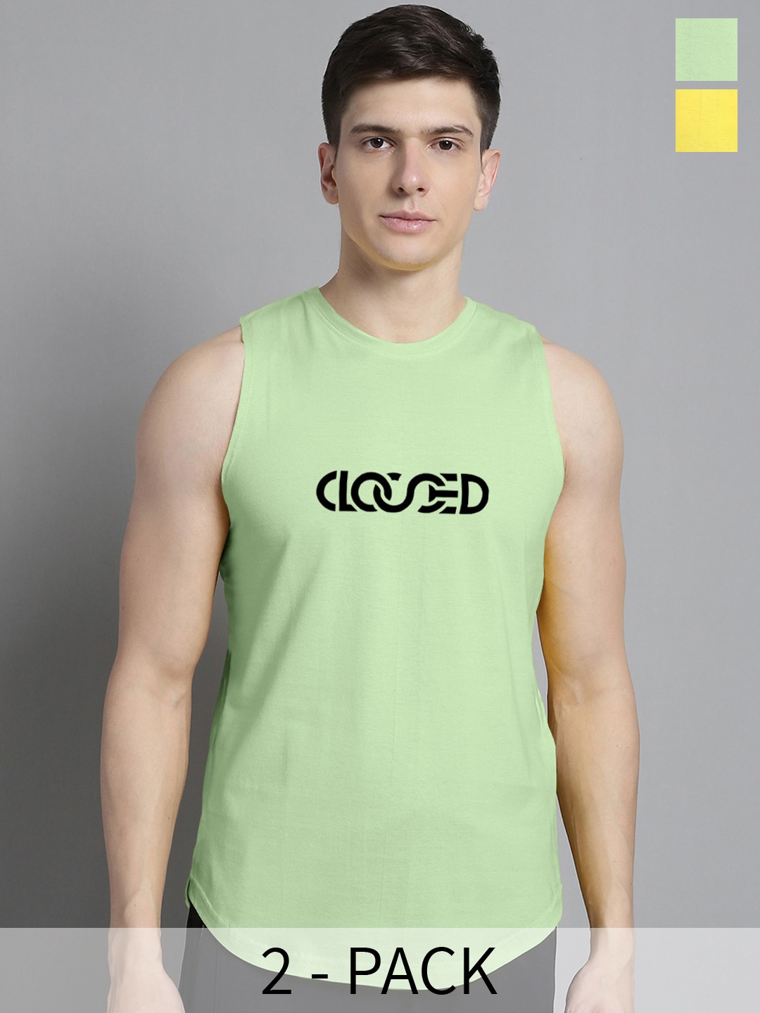 

FBAR Pack Of 2 Typography Printed Skin Friendly Bio Wash Cotton Gym Vest, Sea green