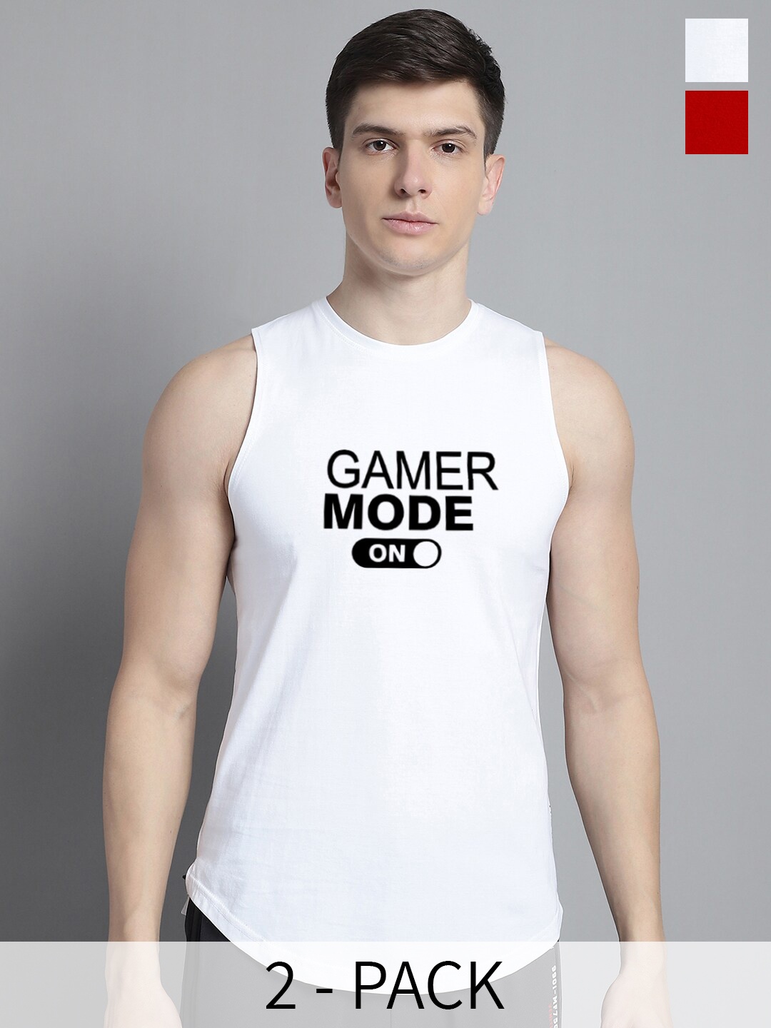 

FBAR Pack Of 2 Typography Printed Skin Friendly Bio Wash Cotton Gym Vest, White