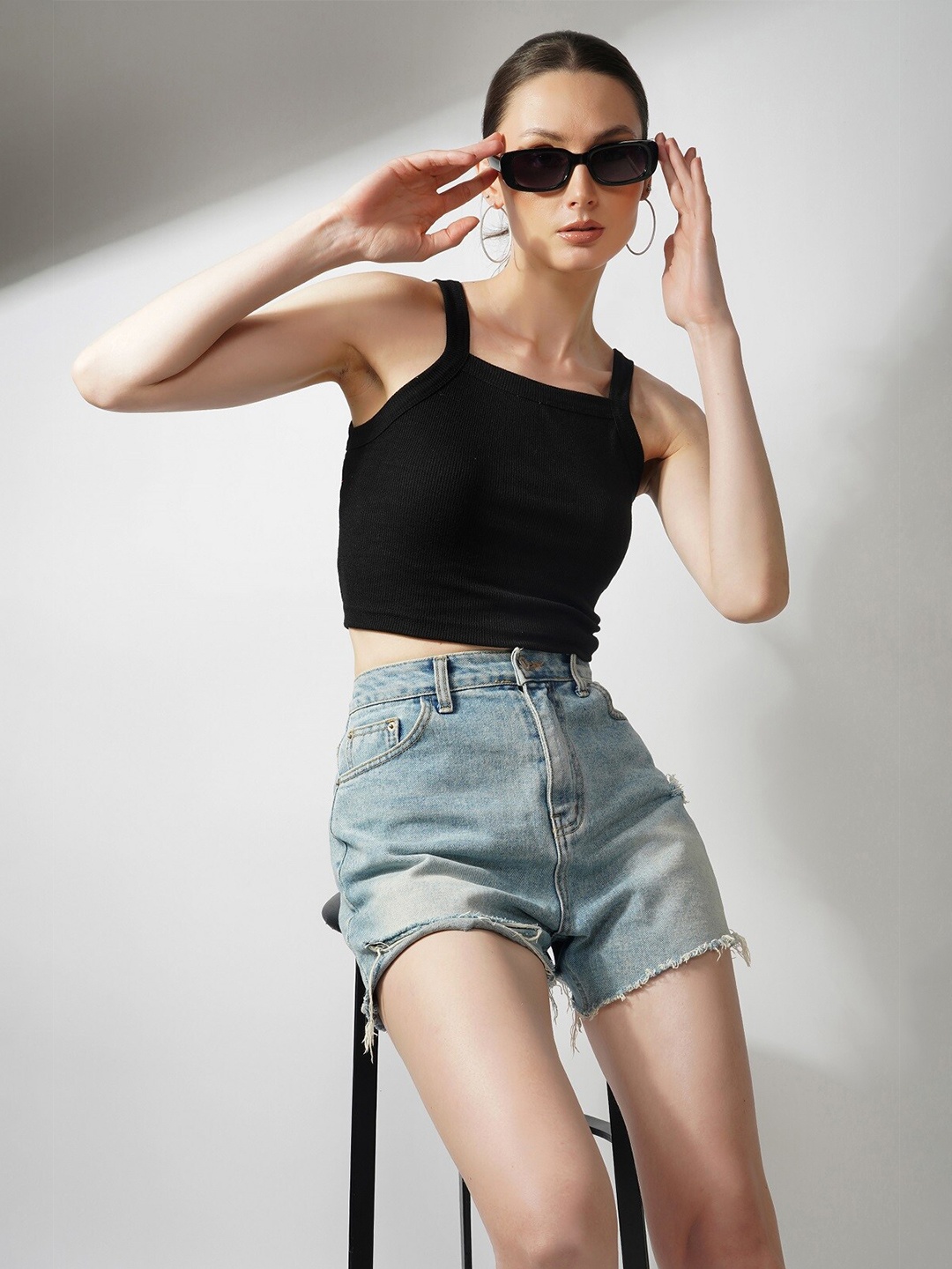 

Lagashi Sleeveless Fitted Crop Top, Black