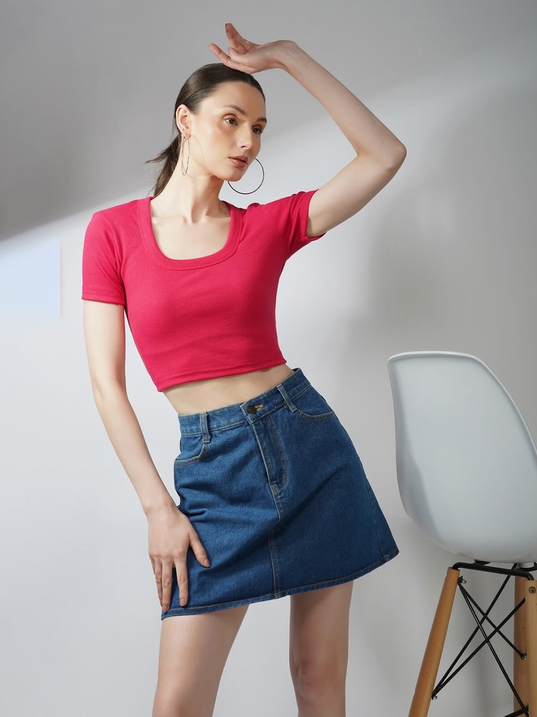

Lagashi Scoop Neck Fitted Crop Top, Pink