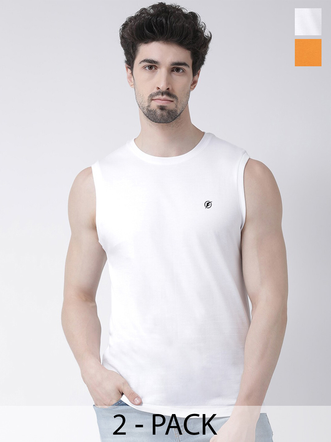 

Friskers Pack Of 2 Round Neck Sleeveless Pure Cotton Slim Fit T-shirt, White