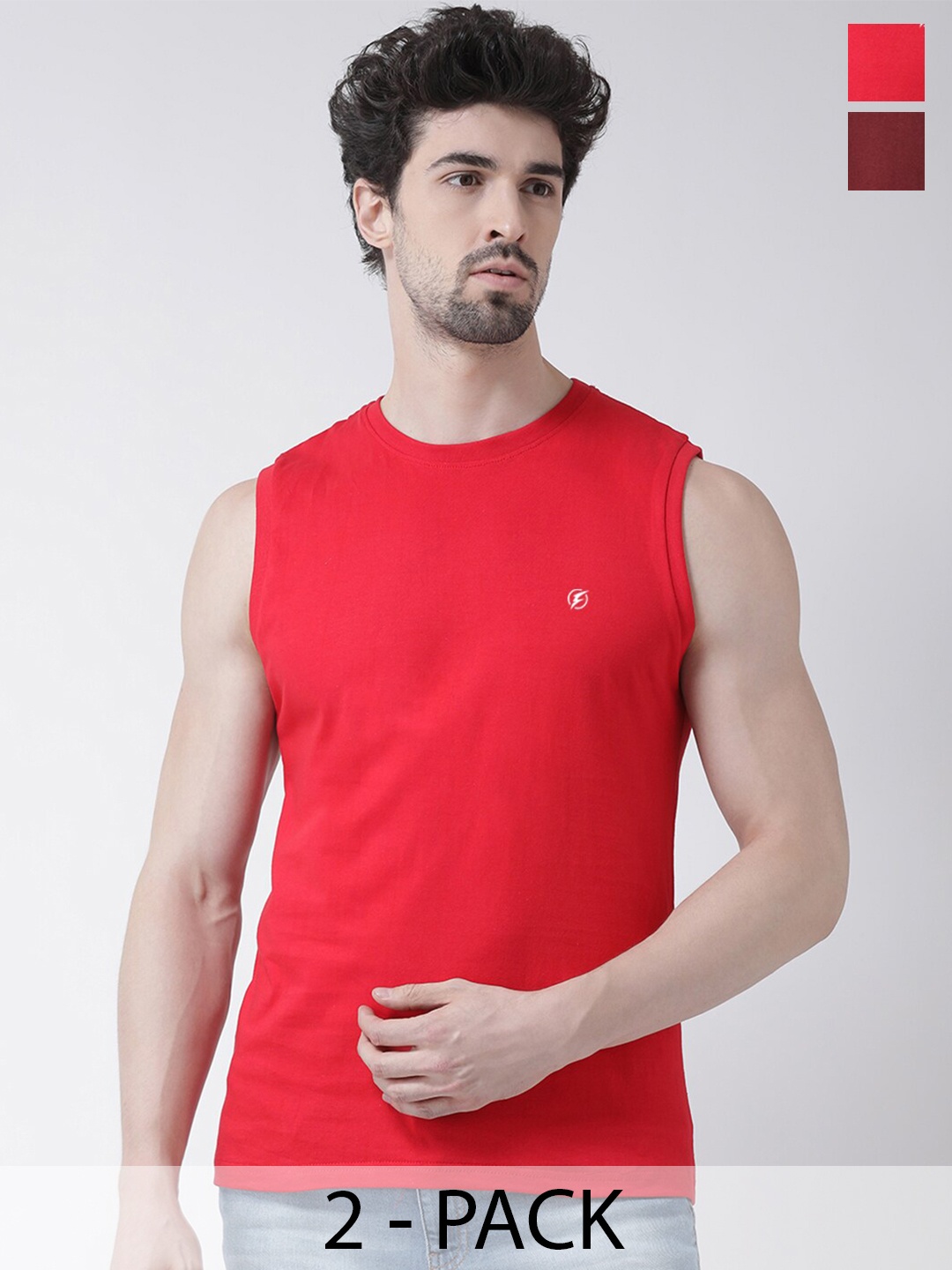 

Friskers Pack Of 2 Sleeveless Pure Cotton Slim Fit T-shirts, Red