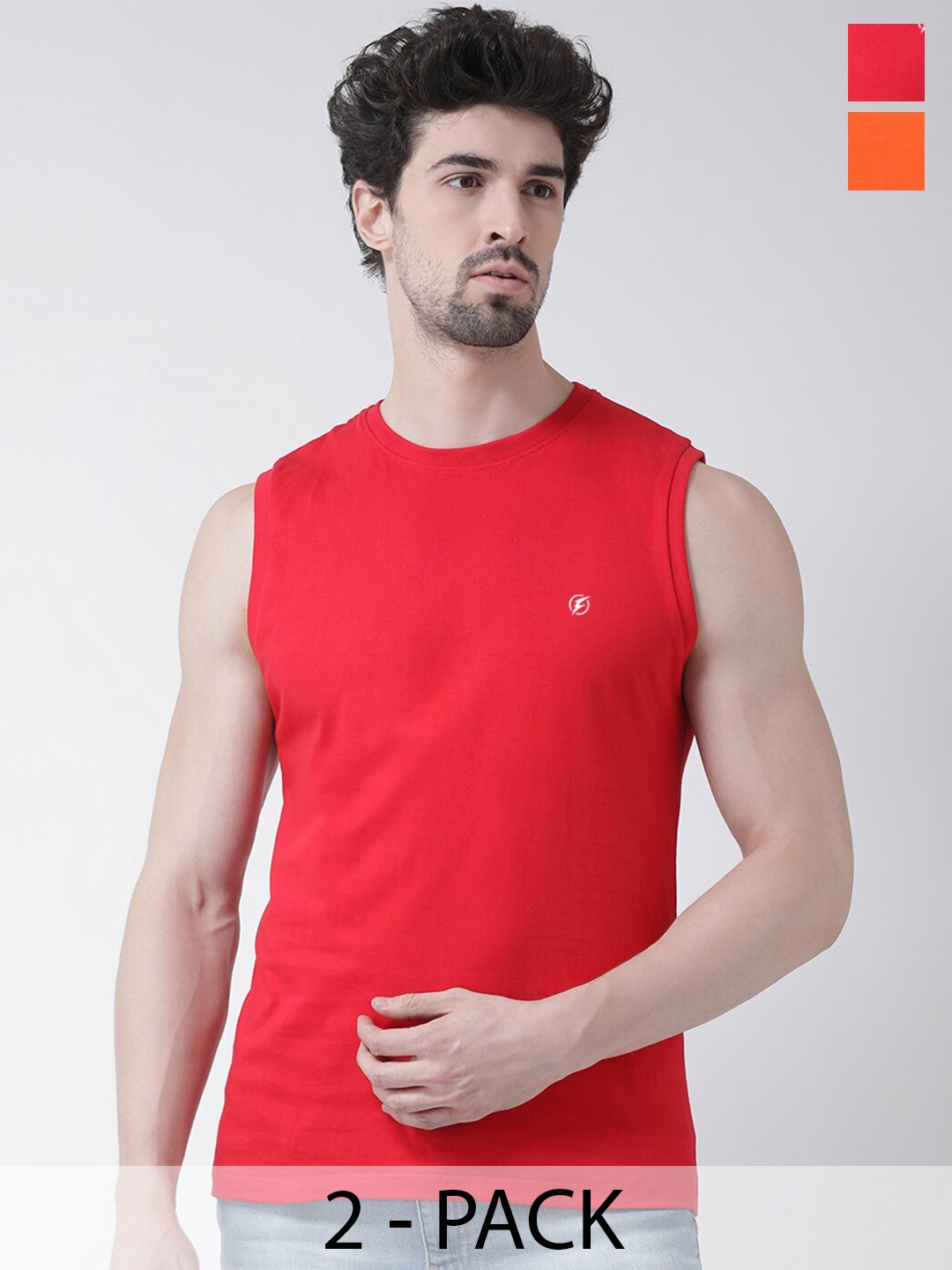 

Friskers Pack Of 2 Sleeveless Pure Cotton Slim Fit T-shirts, Red