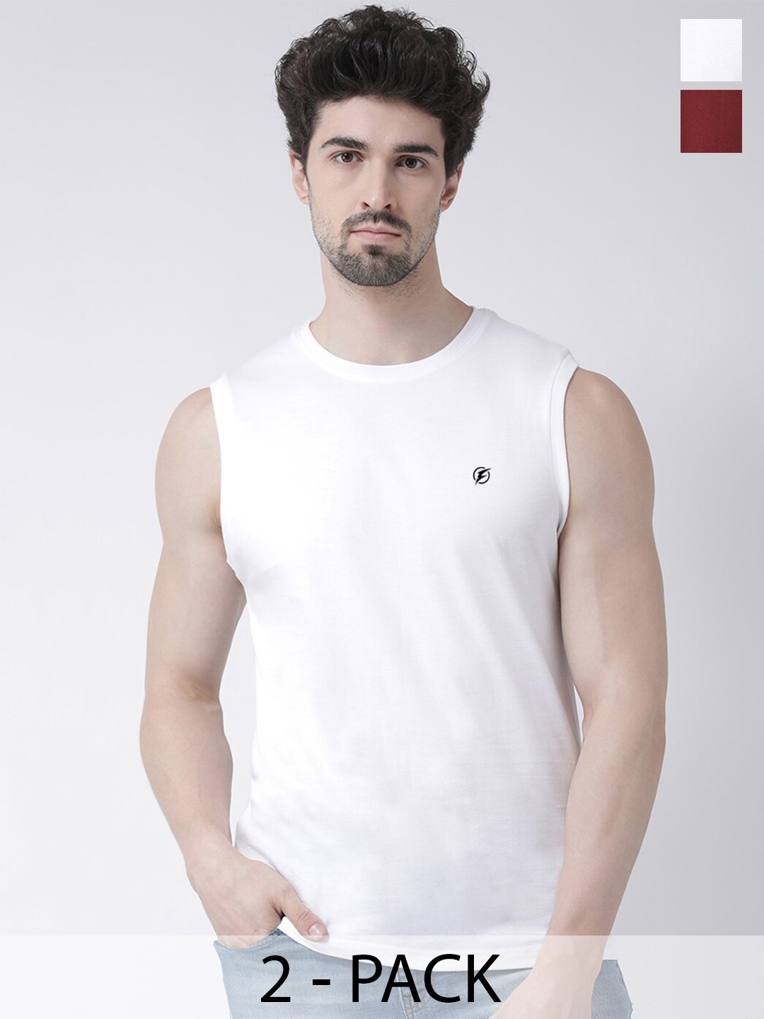 

Friskers Pack Of 2 Round Neck Sleeveless Pure Cotton Slim Fit T-shirt, White