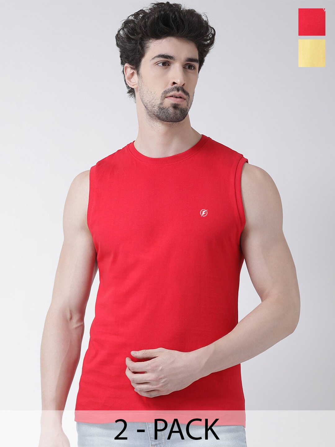 

Friskers Pack Of 2 Round Neck Sleeveless Pure Cotton Slim Fit T-shirt, Red