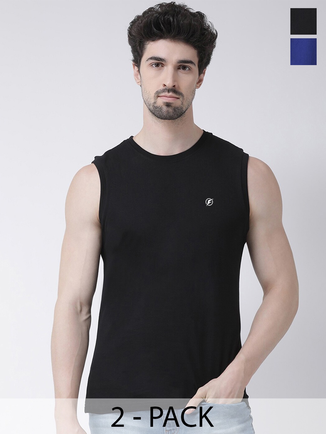 

Friskers Pack Of 2 Sleeveless Pure Cotton Slim Fit T-shirts, Black