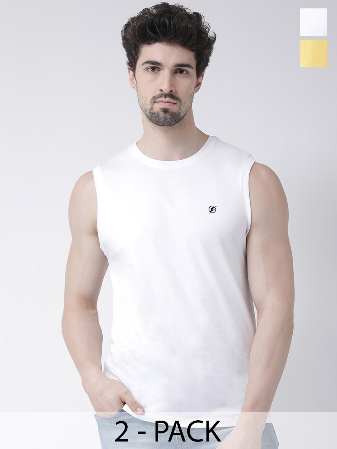

Friskers Pack Of 2 Sleeveless Pure Cotton Slim Fit T-shirt, White
