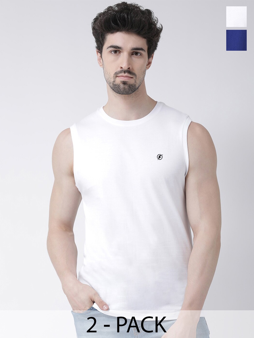 

Friskers Pack Of 2 Sleeveless Pure Cotton Slim Fit T-shirts, White