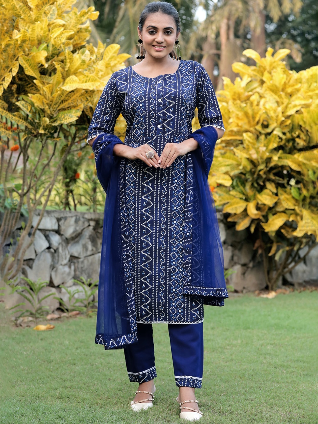 

trihut Bandhani Printed Straight Kurta, Blue
