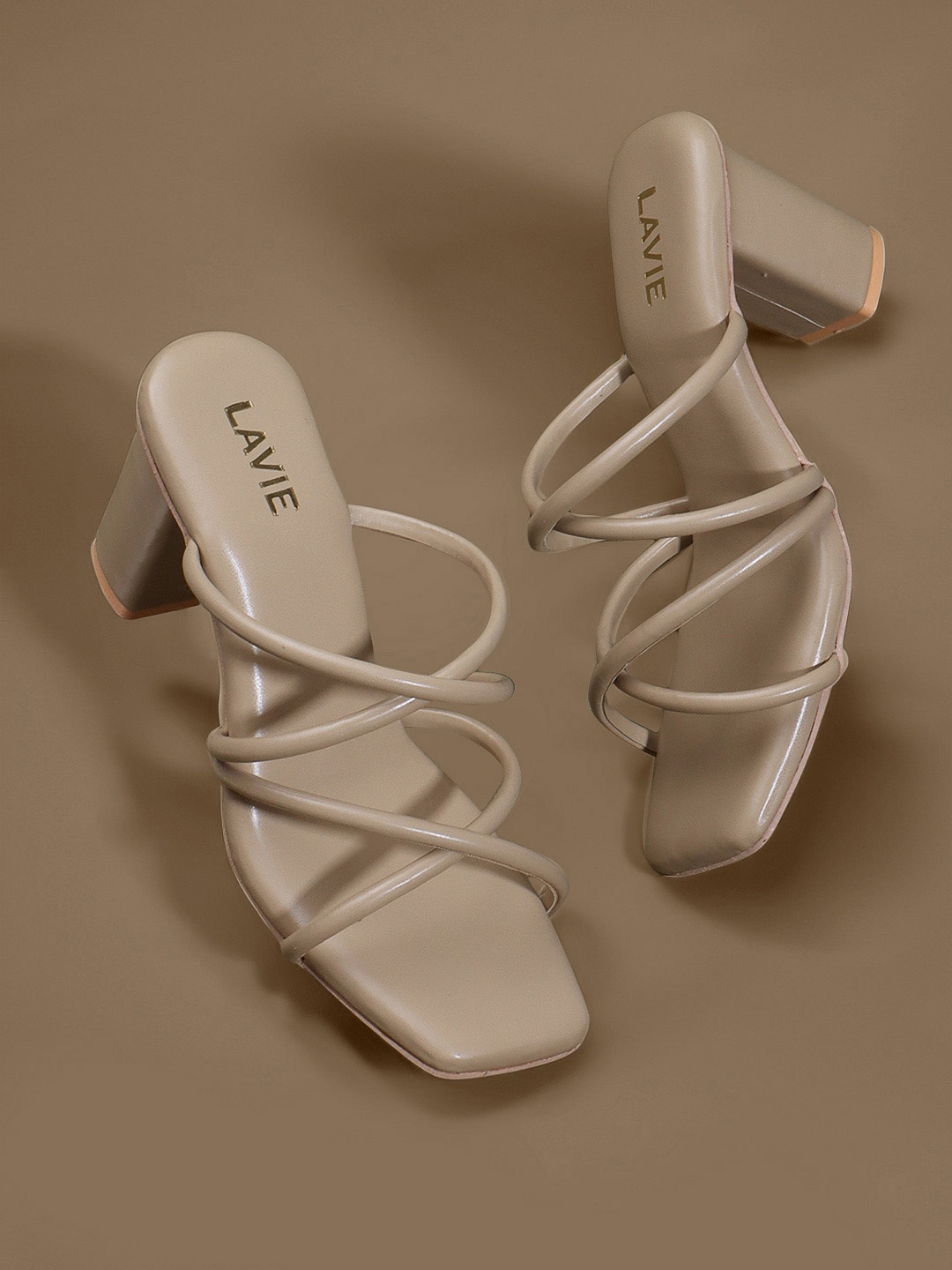 

Lavie Open Toe Block Heels, Beige