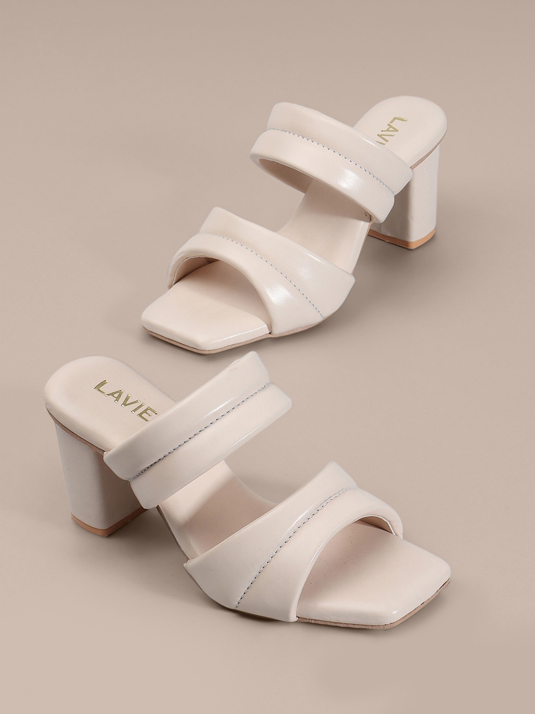 

Lavie Open Toe Block Heels, Beige