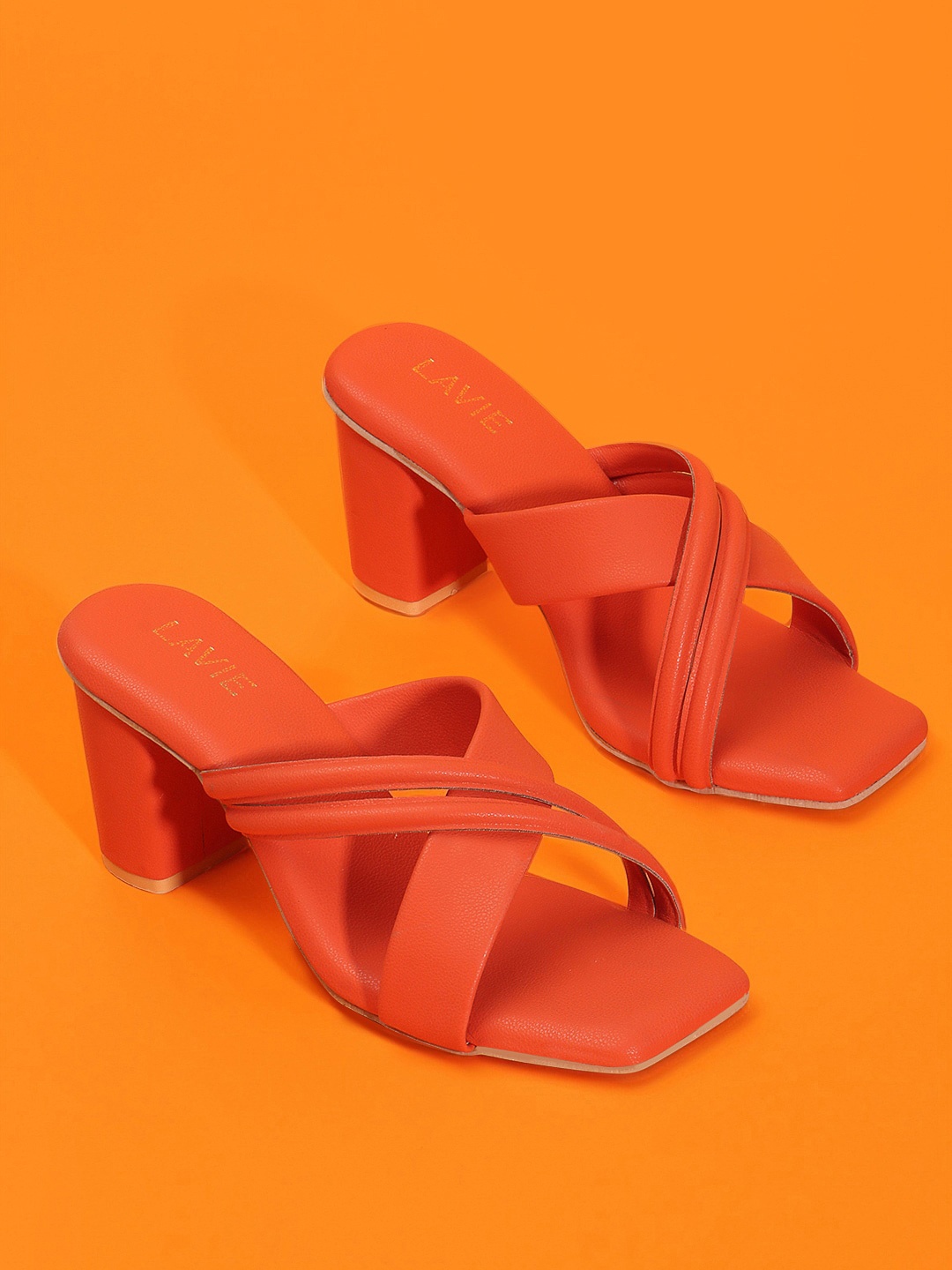 

Lavie Open Toe Block Heels, Orange