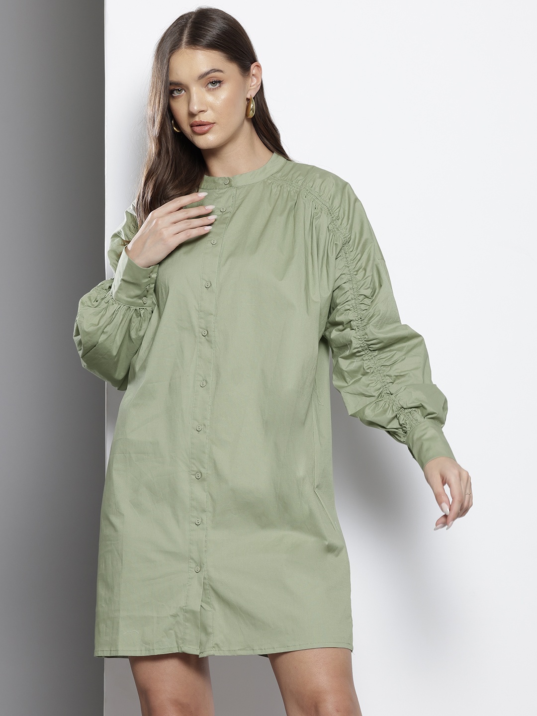 

NA-KD Sleeves Seam Detail Shirt Dress, Olive