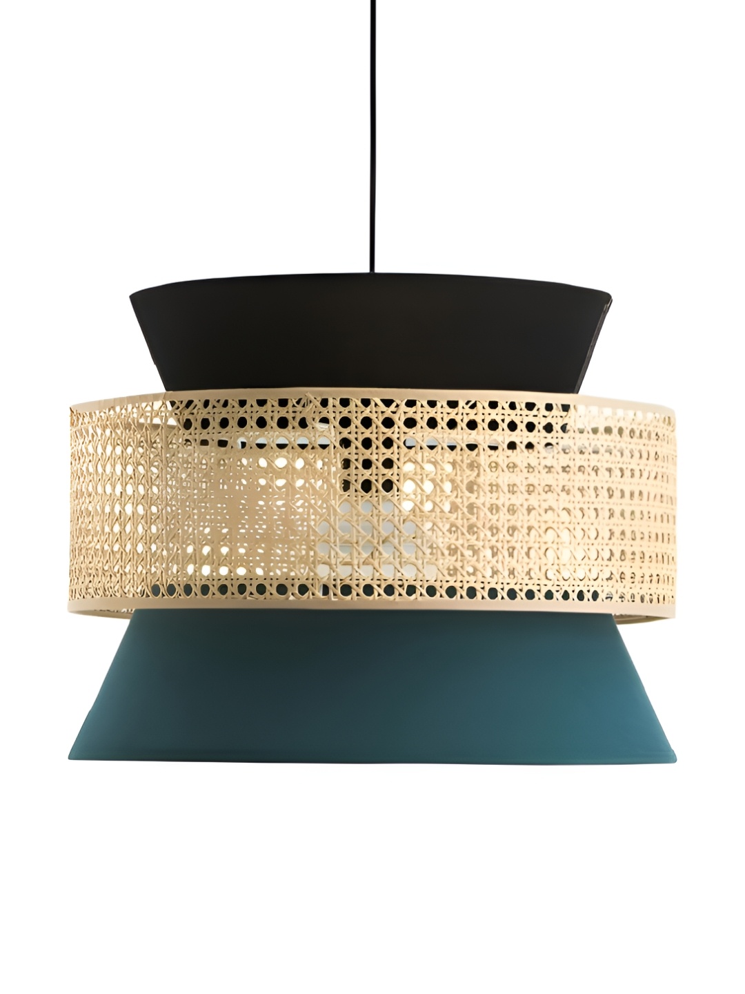 

HABERE INDIA Blue & Black Wooden Textured Ceiling Lamp