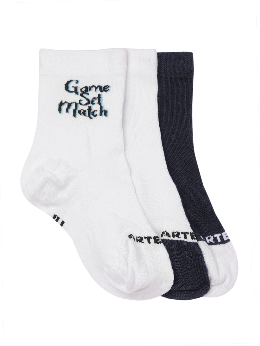 Artengo By Decathlon Kids White/Navy High Ankle Socks - Pack Of 3