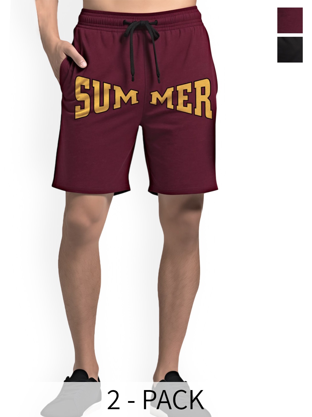 

FFLIRTYGO Men Pack Of 2 Typography Printed Loose Fit Dri-FIT Cotton Regular Shorts, Maroon