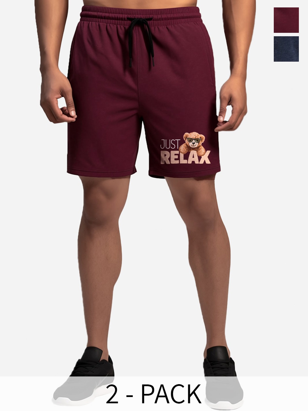 

FFLIRTYGO Men Pack Of 2 Loose Fit Dri-FIT Cotton Regular Shorts, Maroon