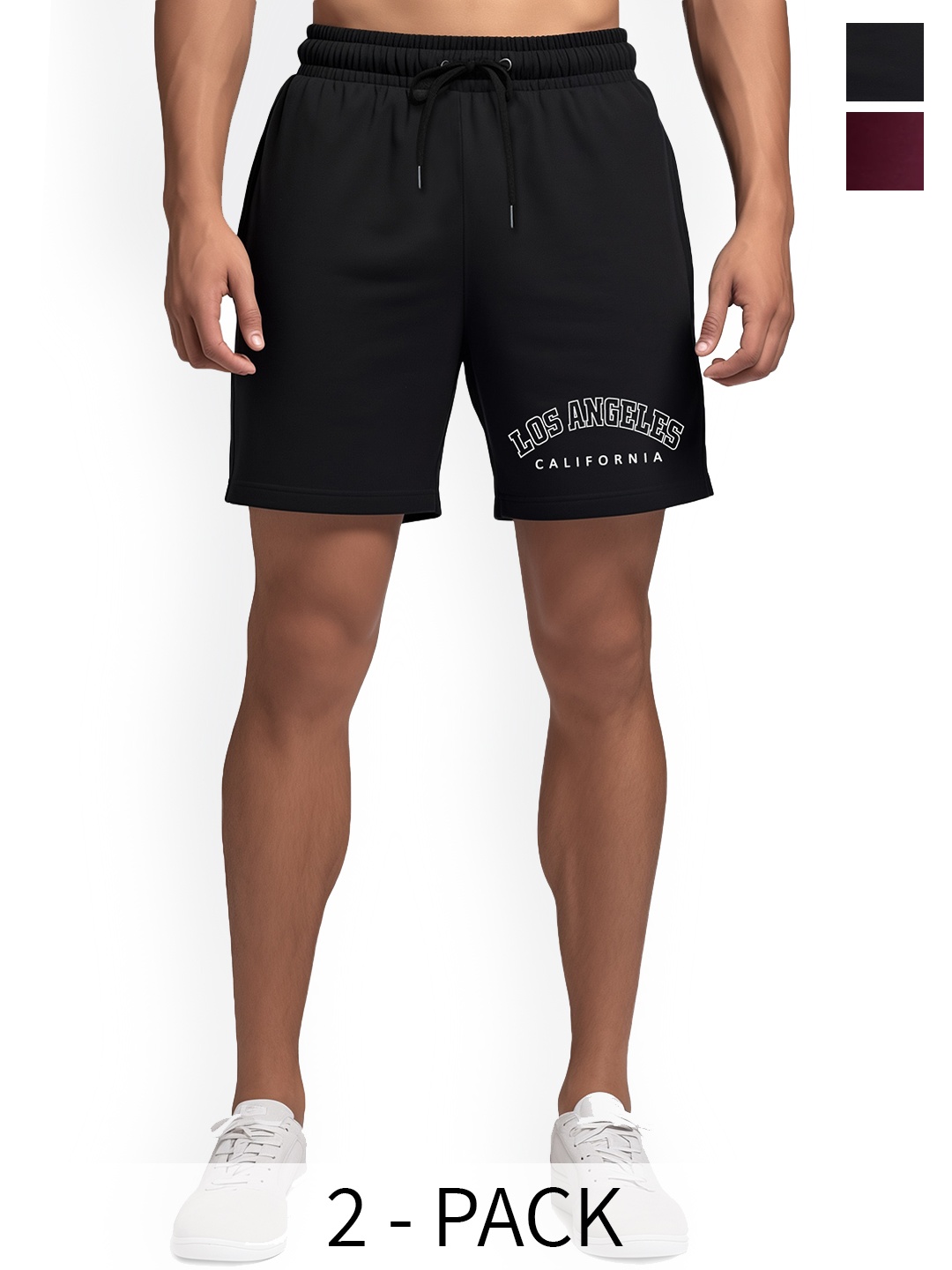 FFLIRTYGO Men Pack Of 2 Typography Printed Loose Fit Dri-FIT Cotton Shorts, Black