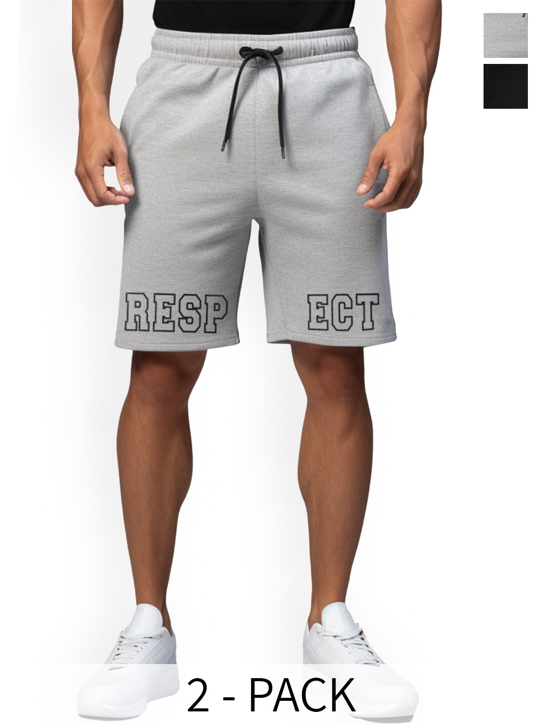 

FFLIRTYGO Men Pack Of 2 Printed Loose Fit Cotton Shorts, Grey