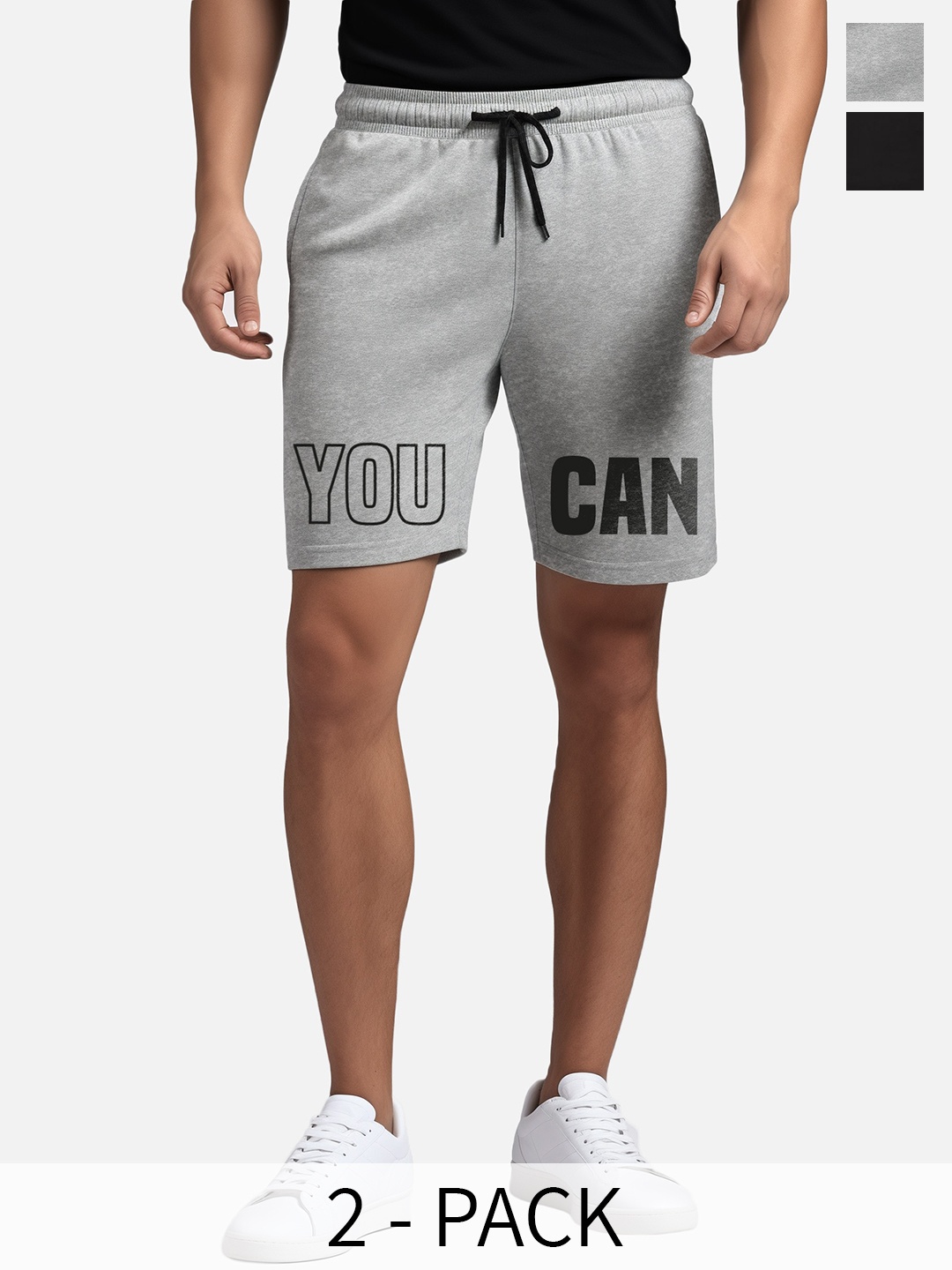 

FFLIRTYGO Men Pack Of 2 Typography Printed Dri-FIT Cotton Shorts, Grey