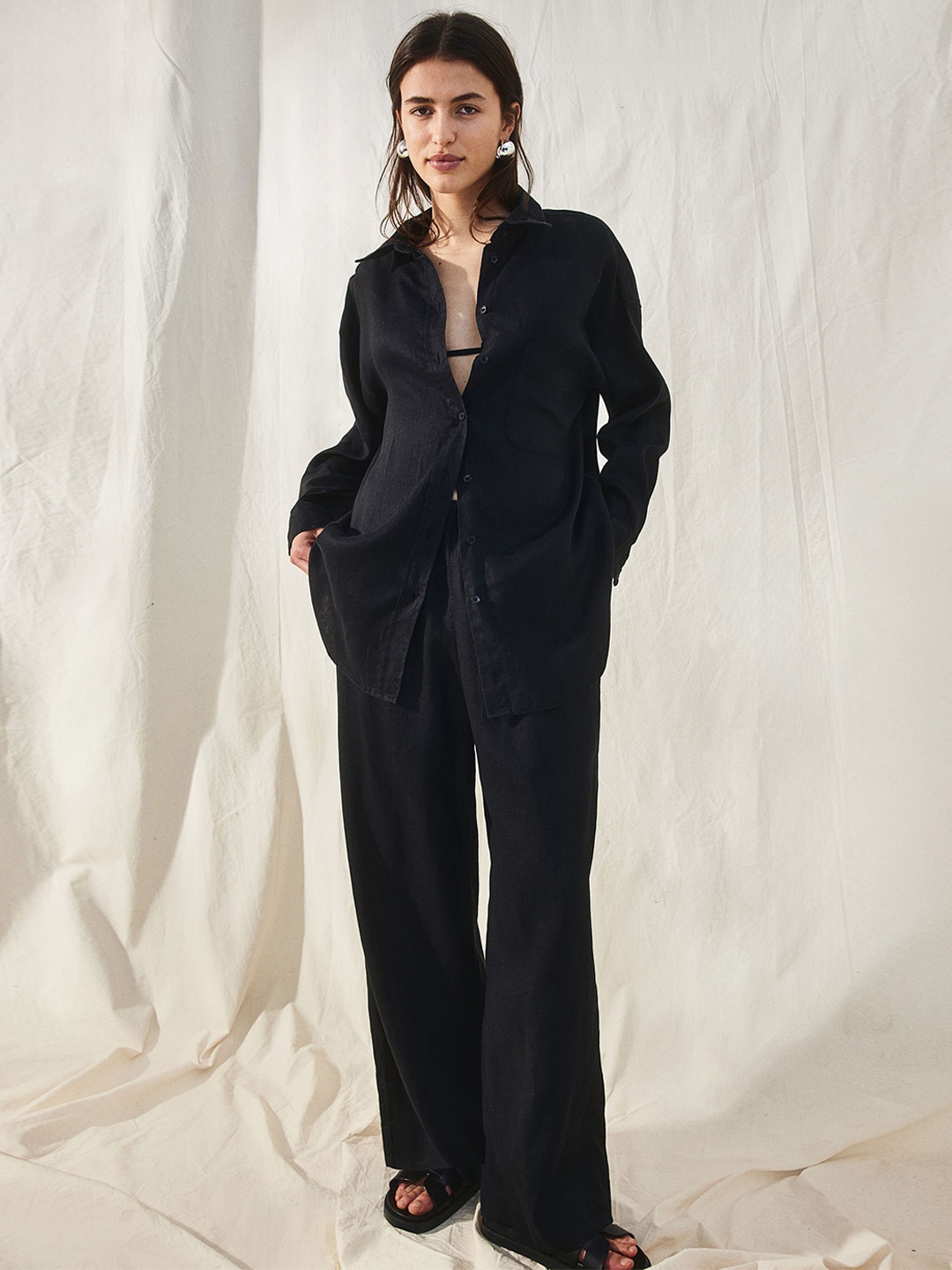 

H&M Oversized Linen Shirt, Black