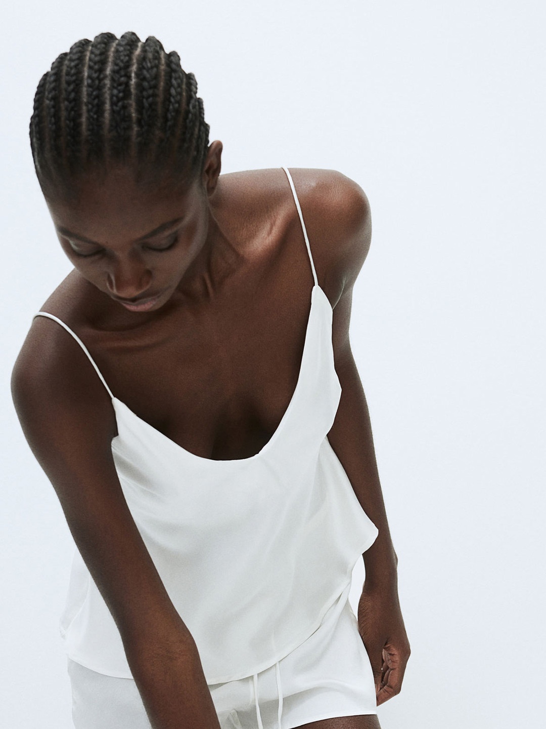 

H&M Silk-Blend Satin Strappy Top, White