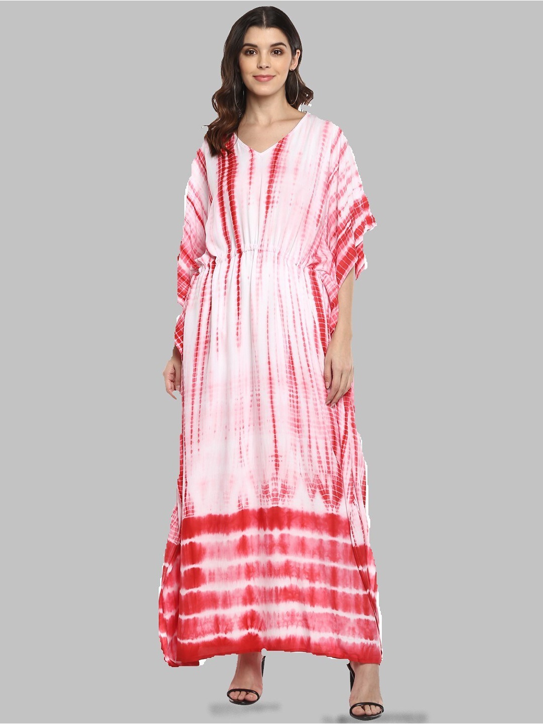 

CRAFTBAZAR Tie & Dye Dyed Kaftan Maxi Dress, Red