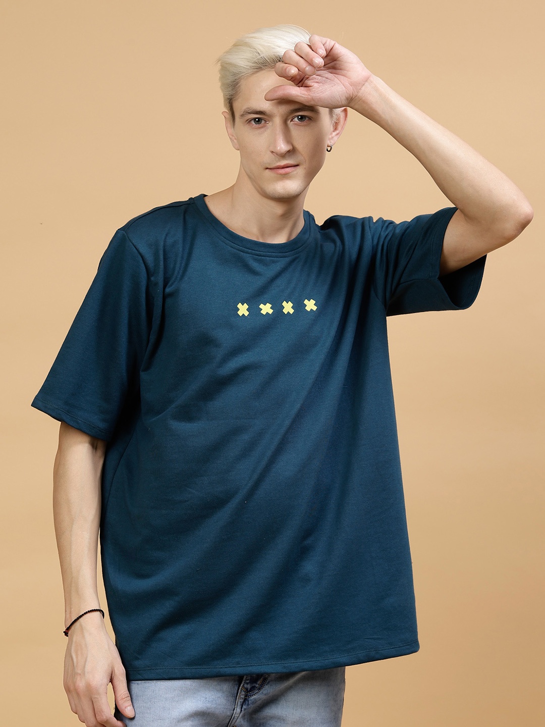 

Rigo Typographic Printed Oversized Drop Shoulder Sleeves Pure Cotton Sports T-shirt, Teal