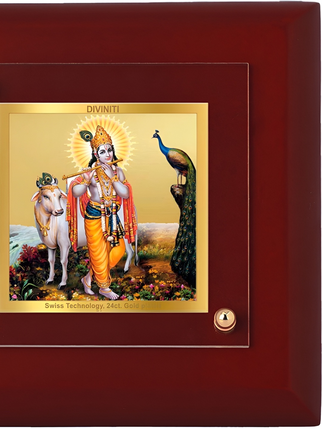 

DIVINITI Gold-Toned & Maroon MDF Lord Krishna Gold Plated Wall Photo Frames