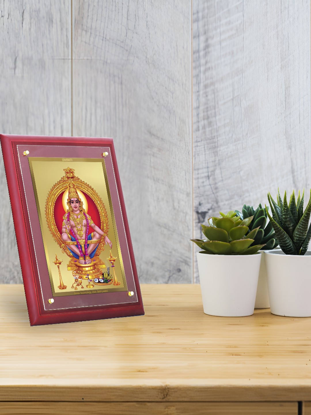 

DIVINITI Brown & Gold-Plated Wooden Lord Ayyappan Wall Photo Frame
