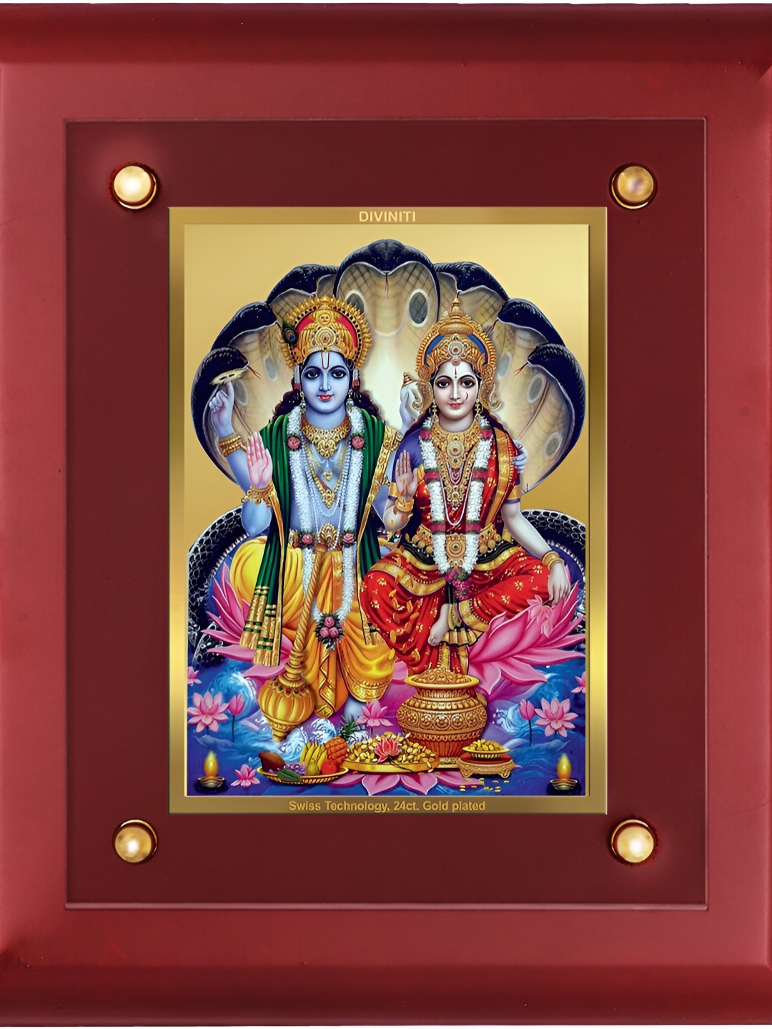 

DIVINITI Brown & Gold- Plated Wooden Lord Vishnu Lakshmi Wall Photo Frame