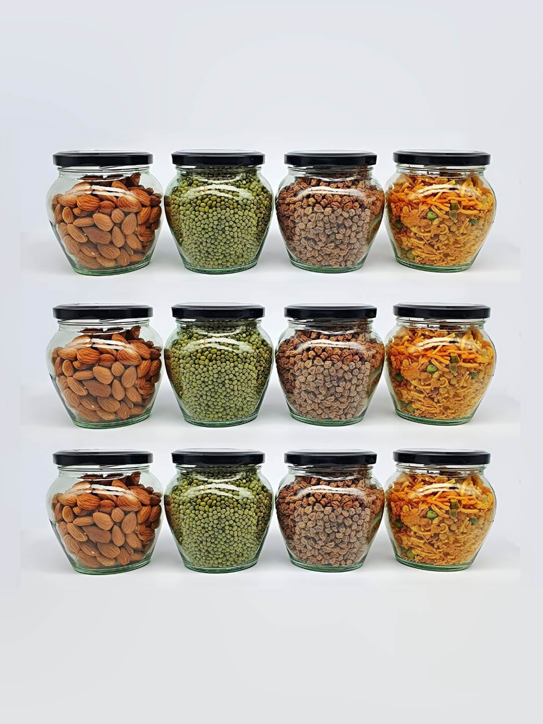 

COOZICO Transparent & Black 12 Pieces Storage Cylindrical Container 400 ml Each