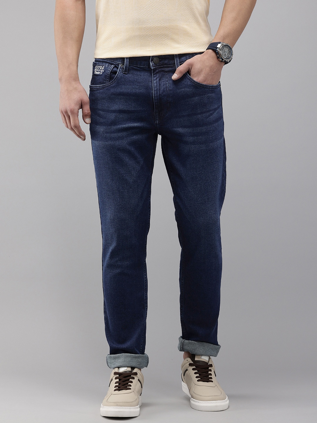 

U.S. Polo Assn. Denim Co. Men Brandon Slim Tapered Fit Light Fade Stretchable Jeans, Blue