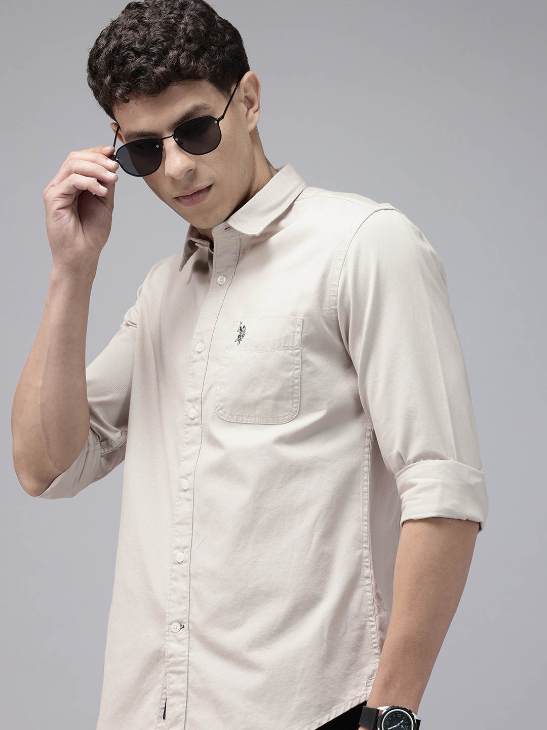 

U.S. Polo Assn. Denim Co. Pure Cotton Slim Fit Casual Shirt, Beige