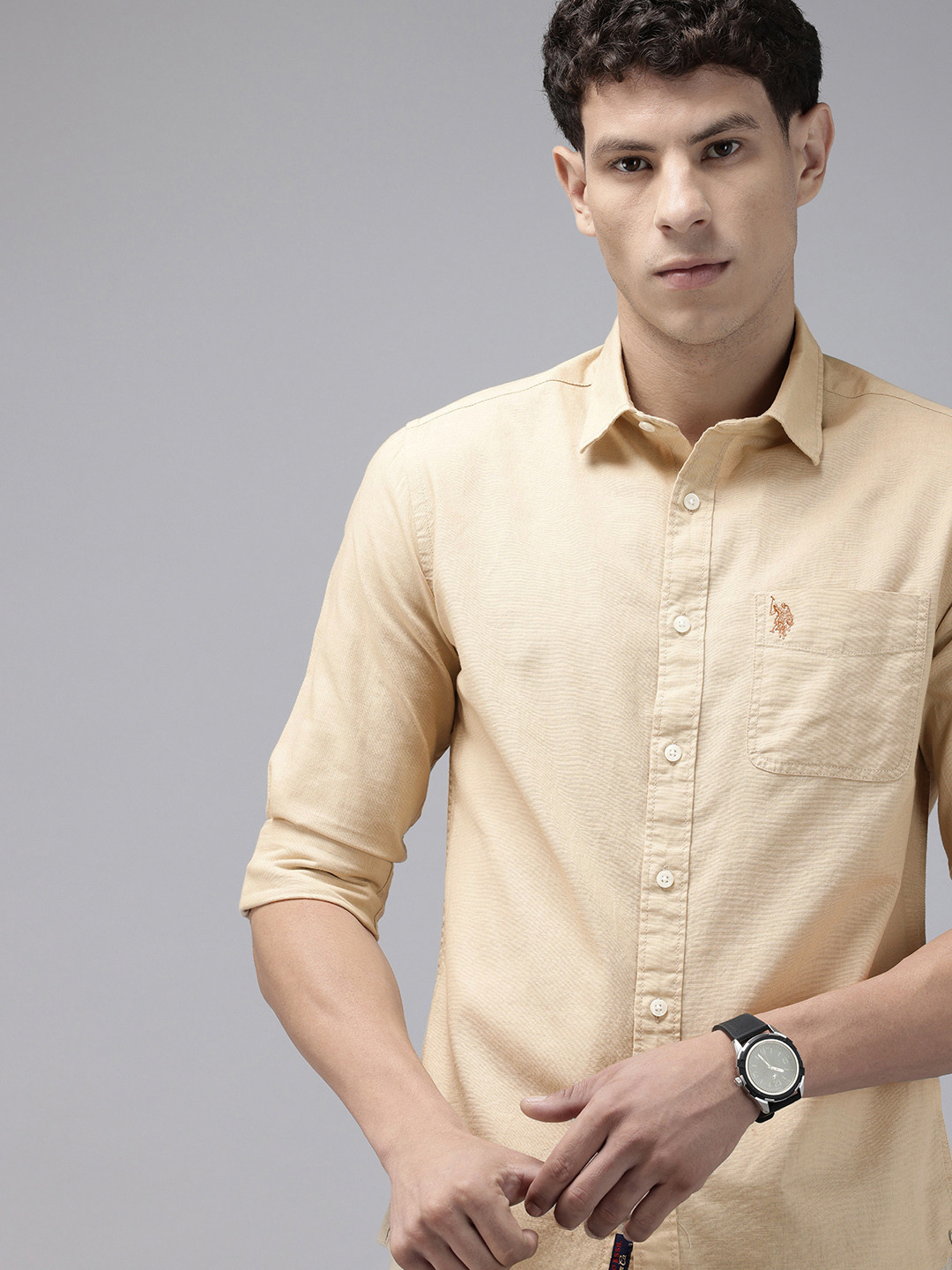 

U.S. Polo Assn. Denim Co. Pure Cotton Slim Fit Casual Shirt, Khaki