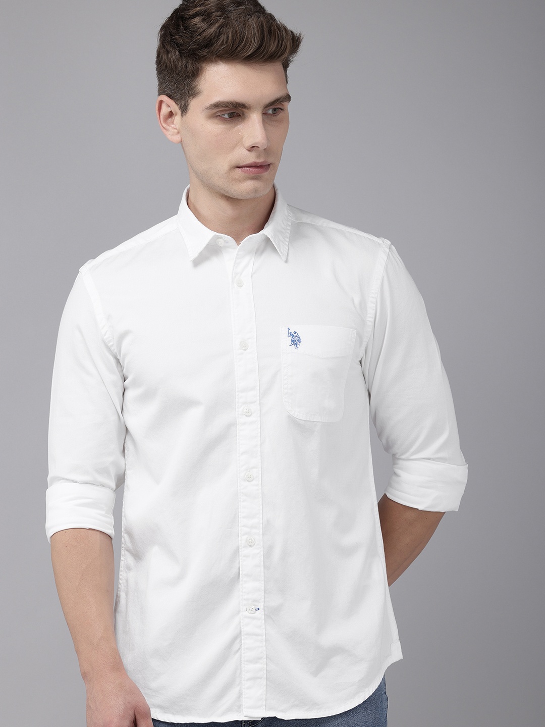 

U.S. Polo Assn. Denim Co. Pure Cotton Slim Fit Opaque Casual Shirt, White