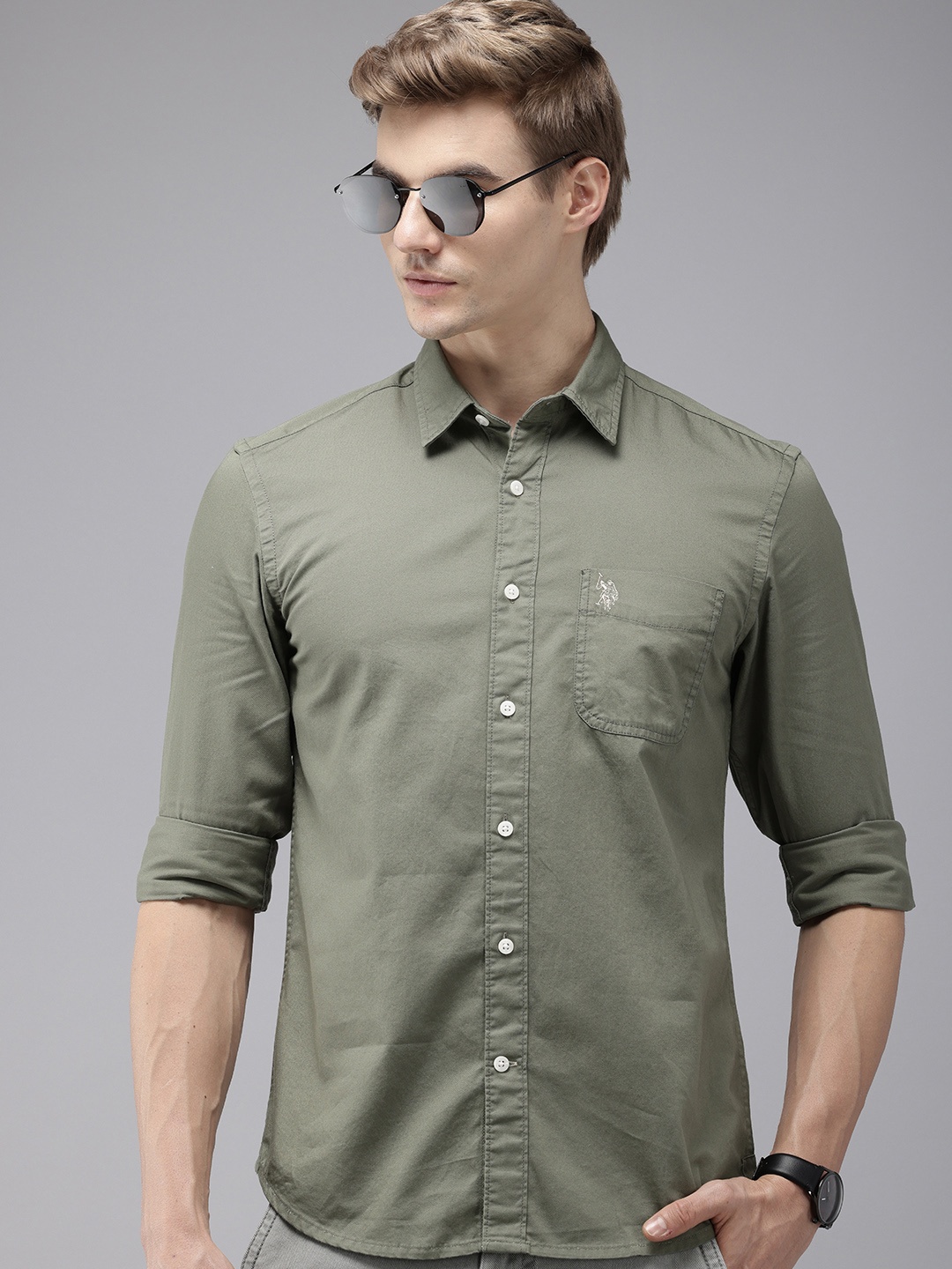 

U.S. Polo Assn. Denim Co. Pure Cotton Slim Fit Casual Shirt, Green