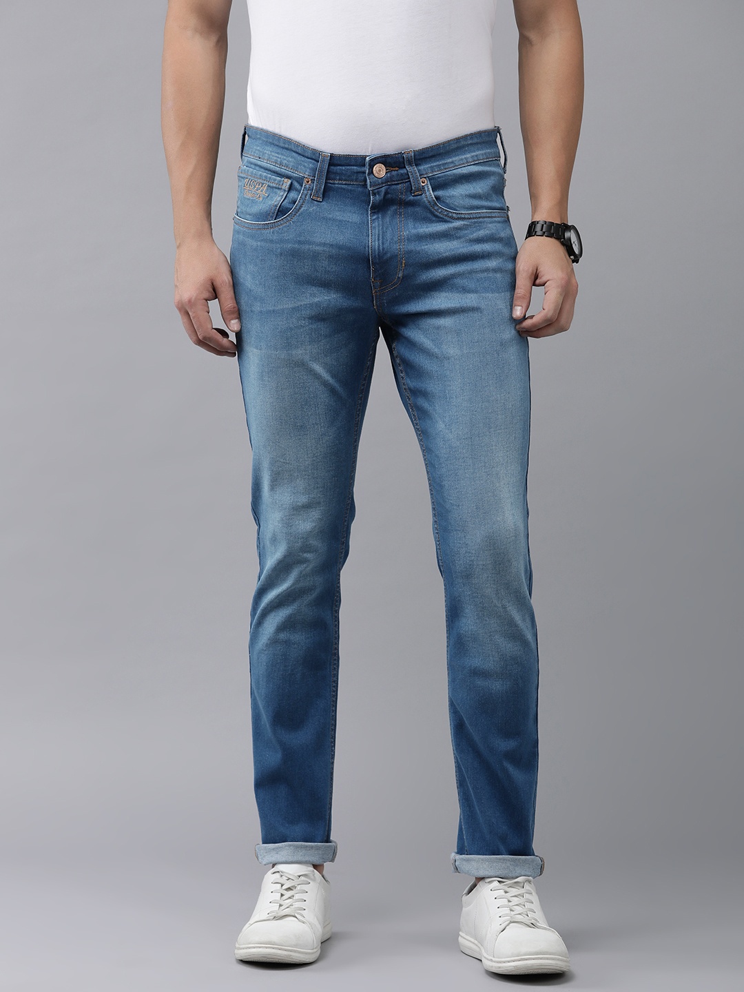 

U.S. Polo Assn. Denim Co. Men Brandon Slim Tapered Fit Light Fade Stretchable Jeans, Blue