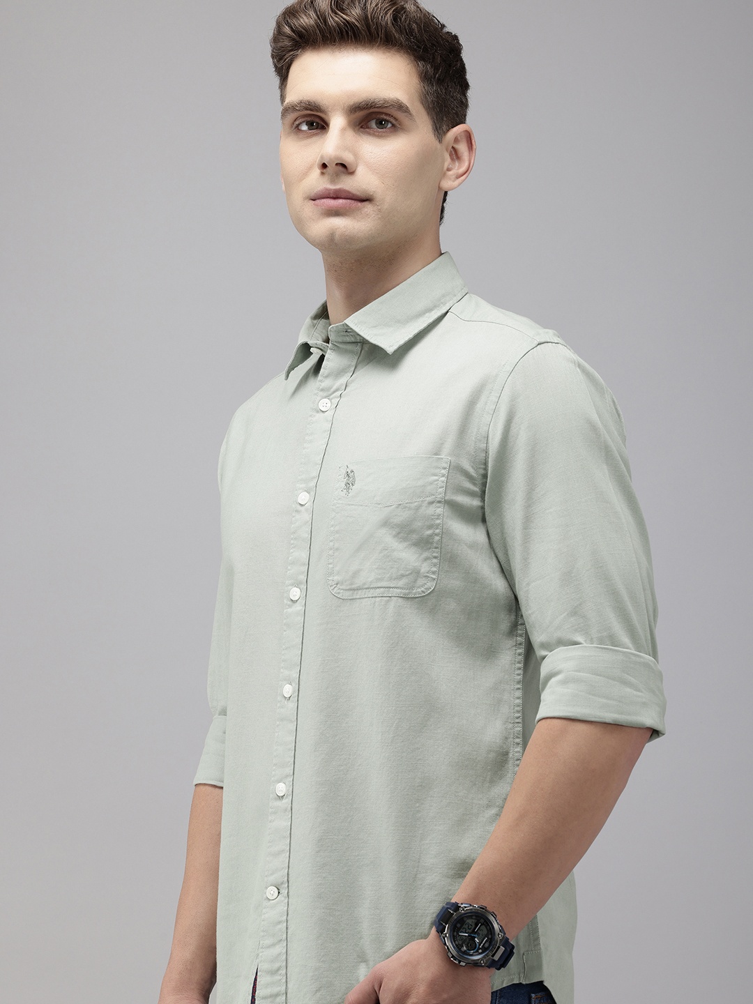 

U.S. Polo Assn. Denim Co. Pure Cotton Slim Fit Opaque Casual Shirt, Green