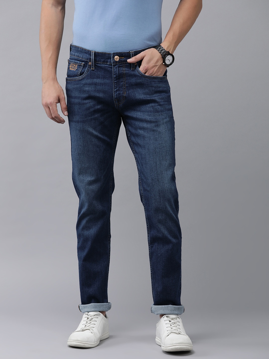 

U.S. Polo Assn. Denim Co. Men Slim Tapered Fit Light Fade Stretchable Jeans, Blue