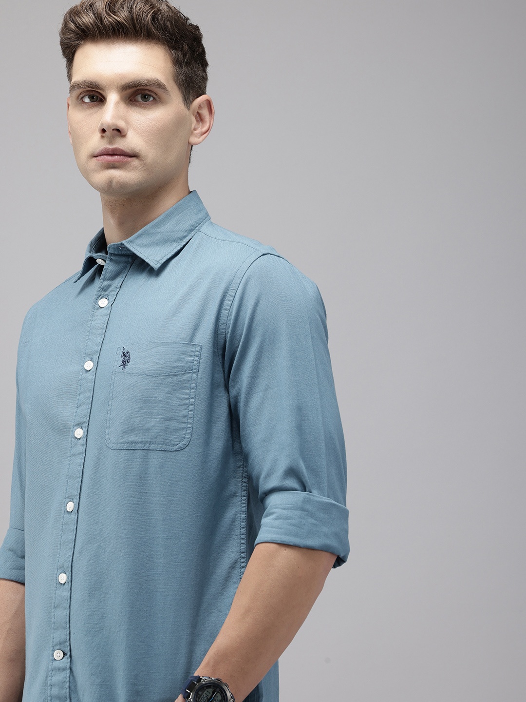 

U.S. Polo Assn. Denim Co. Slim Fit Pure Cotton Casual Shirt, Teal