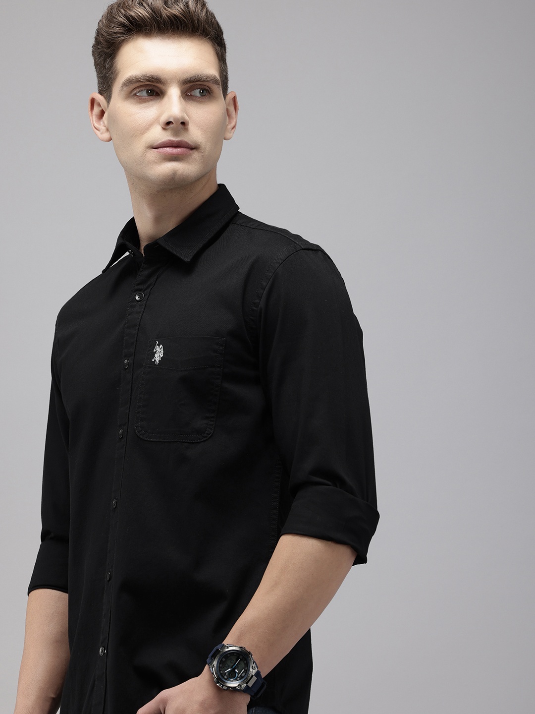 

U.S. Polo Assn. Denim Co. Pure Cotton Slim Fit Opaque Casual Shirt, Black